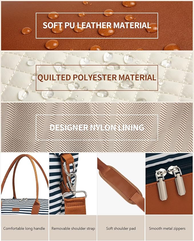 Duffle Bag for Women Travel, Weekender Bag Overnight Bag with Shoe Compartment, Carry on Bag with Crossbody Purse for Over Night, Weekend, Yoga, Gym, Business Trips, Hospital, Blue Strip