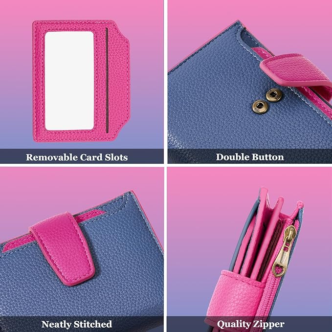 Airkit Small Wallet Women RFID Blocking Soft Leather Bifold Compact Card Holder Wallet for Women with Zipper Coin Pocket 4 ID Window