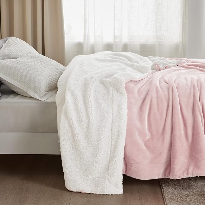 Bedsure GentleSoft Sherpa Fleece Blankets King Size for Bed, Non-Heated, Thick and Warm Throw for Women and Girls, Soft Fuzzy Plush King Blanket for Spring, Room Home Decor, Pink, 108x90 Inches