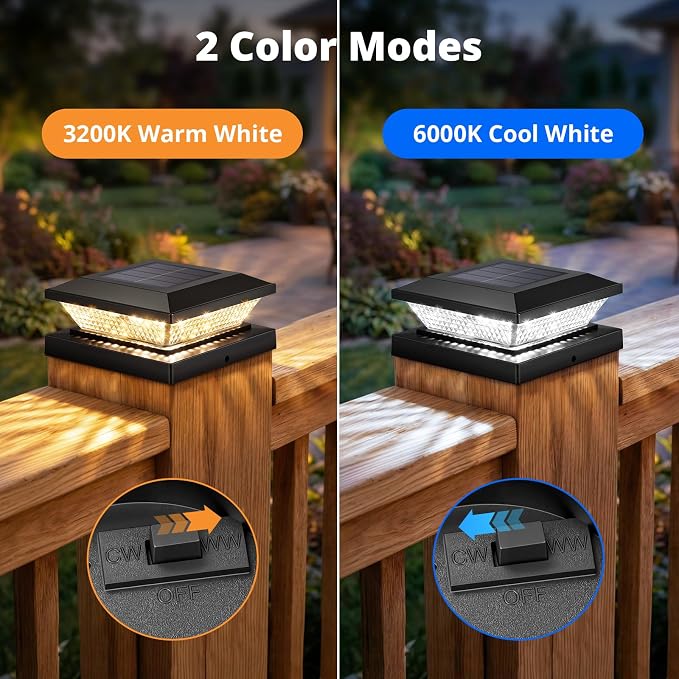 4x4 Solar Post Cap Lights Outdoor 12 Pack, Waterproof Solar Fence Light for Wooden/Vinyl Post, 2 Color Outside Deck Patio Porch Decor, Black