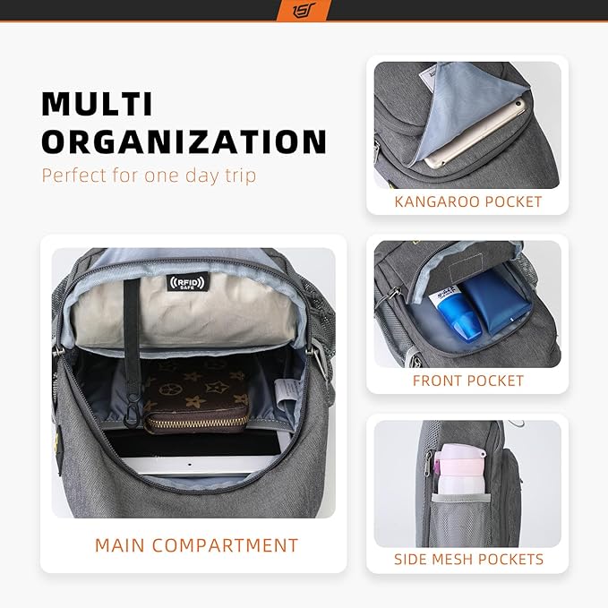 SKYSPER Sling Bag RFID Crossbody Sling Backpack Cross Body Shoulder Bag Travel Hiking Daypack for Women Men(Darkgrey)