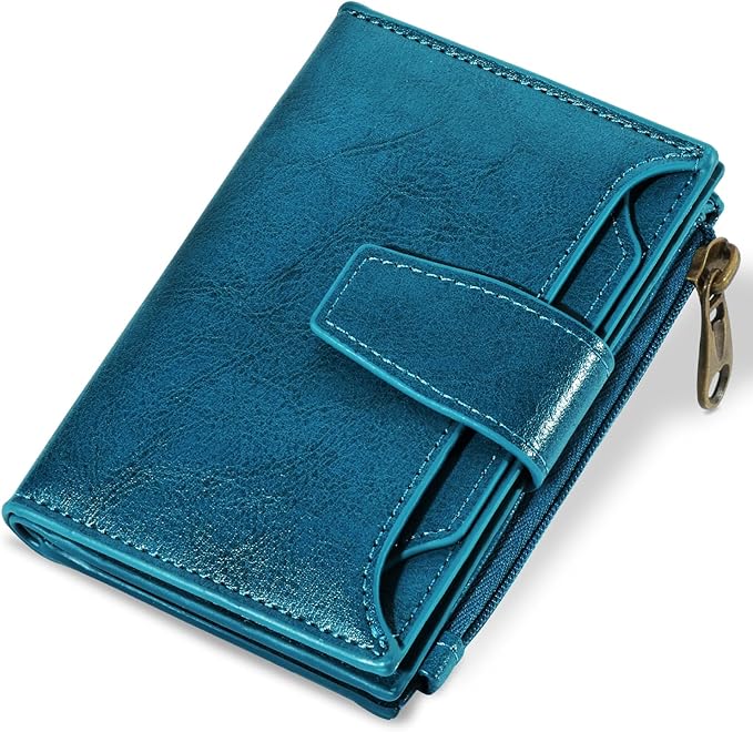 Airkit Small Wallet Women RFID Blocking Soft Leather Bifold Compact Card Holder Wallet for Women with Zipper Coin Pocket 4 ID Window