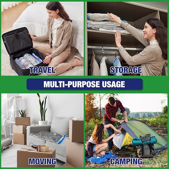 Travel Vacuum Bags with Electric Pump, Vacuum Travel Bags for Luggage and Suitcase, Combo 12 Pack
