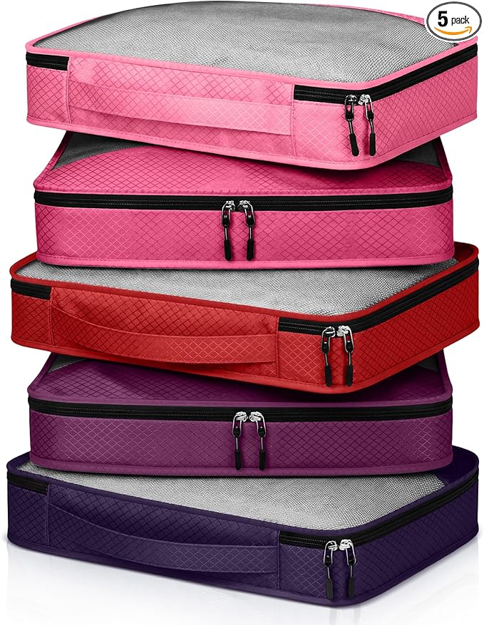 5 Pcs Packing Cubes for Suitcase Large Travel Cubes Carry on Luggage Organizer Bags for Clothes Accessories(M,Purple)
