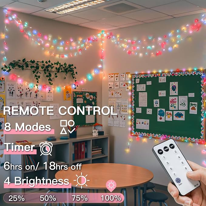 Pastel Easter String Lights, 33ft 100 LED Multicolor Fairy Lights with Remote, Connectable Clear Wire Twinkle Lights for Spring Decor, Aesthetic Bedroom, Classroom, Dorm, Plug in