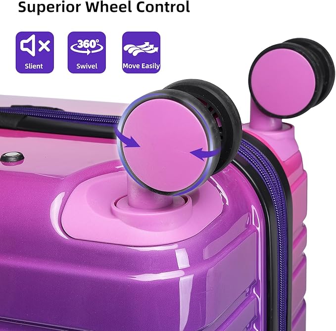 LARVENDER Luggage Sets 6 Piece, Expandable PC+ABS Hardside Multicolor Suitcase Sets with TSA Lock Double Spinner Wheels, Midnight Berry