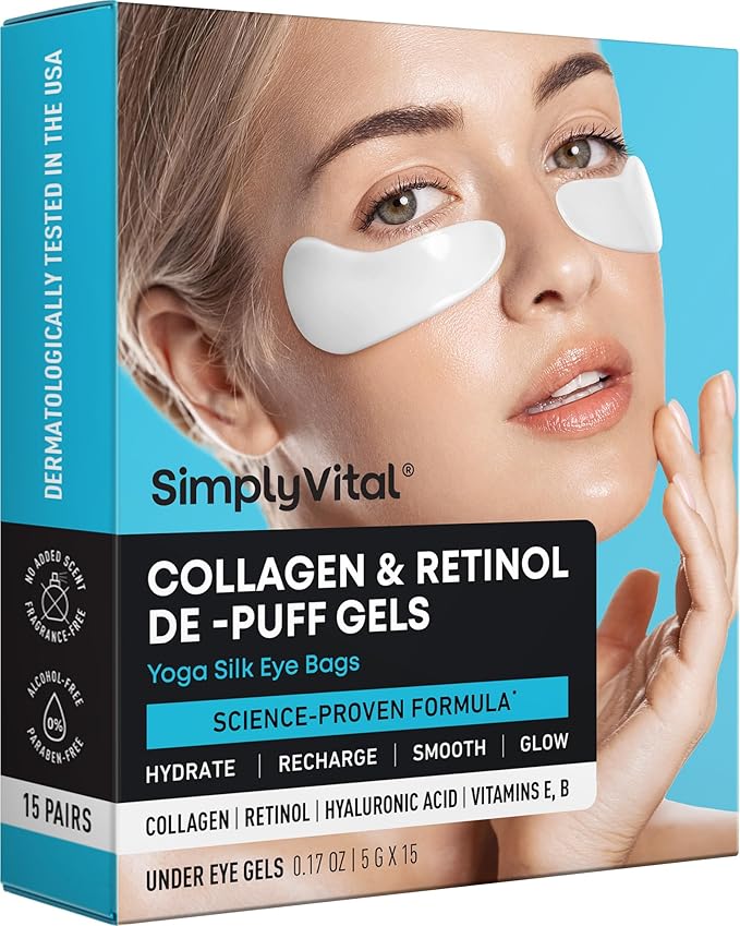 Under Eye Patches for Puffy Eyes and Dark Circles - Cooling Eye Masks for Women & Men with Collagen, Hyaluronic Acid & Retinol - Depuffing Undereye Mask Patches - Parches Para Ojeras - 15 Pairs