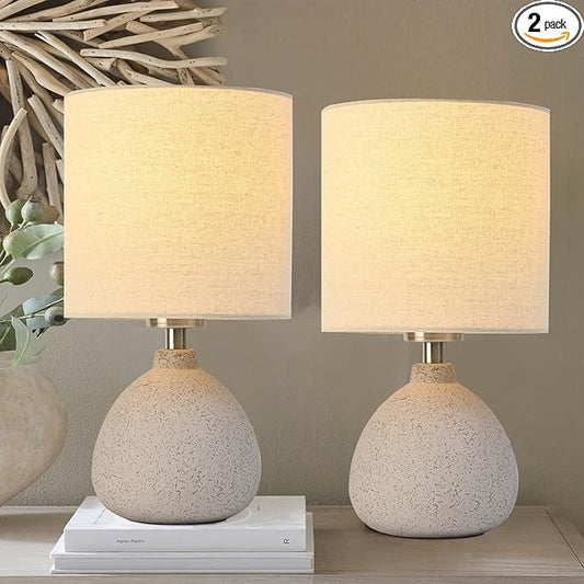 BrightWe Earth Brown Rustic Ceramic Table Lamp Set of 2, Small Table Lamp Farmhouse Rustic Lamp Set Bedside Table Lamps for Bedroom Nightstand Side Table Lamps for Living Room, 13.7IN