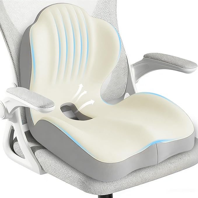 Seat Cushion for Office Chair Car, L-Shaped Ergonomic Seat Cushions,Memory Foam Orthopedic Cushion with Coccyx Hollow,Lumbar Support & Tailbone Pain Relief for Car, Truck, Gaming Chair,Beige & Gray