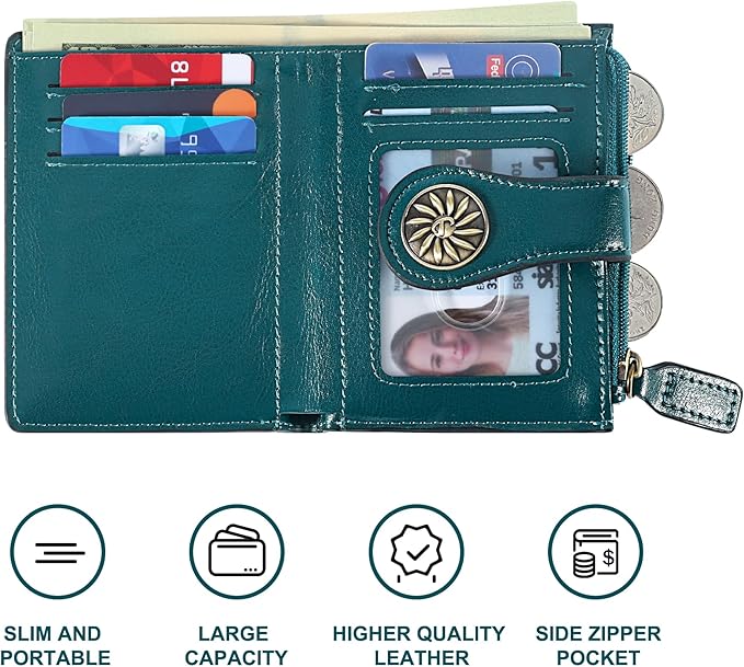 Tipmile Small Wallet for Women Bifold RFID Blocking Card Holder Leather Wallets with Zipper Coin Pocket