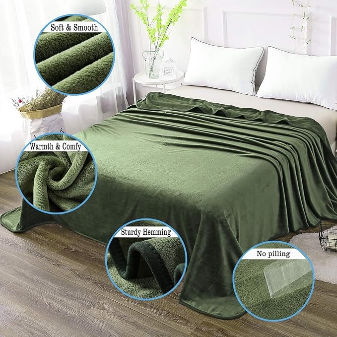 HOZY Soft Blanket Queen Size Fleece Warm Fuzzy Throw Blankets for The Bed Sofa Lightweight 350GSM Green 90"*90"
