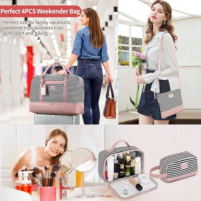 Wogarl Weekender Bags for Women Large Overnight Bag Weekend Travel Duffel Bag Carry on Shoulder with Shoe Compartment Toiletry Bag for Travel Business Gym