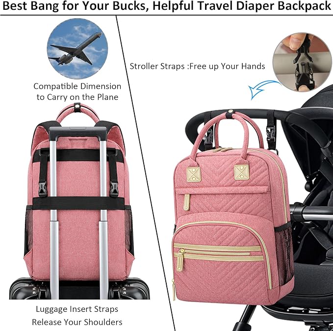 Tenot Baby Diaper Bag Backpack Tote for Women Large Capacity with Insulated Pockets Multifunctional Waterproof Diaper Bags For Baby Girl Boy Mama Maternity Travel Bag Pink