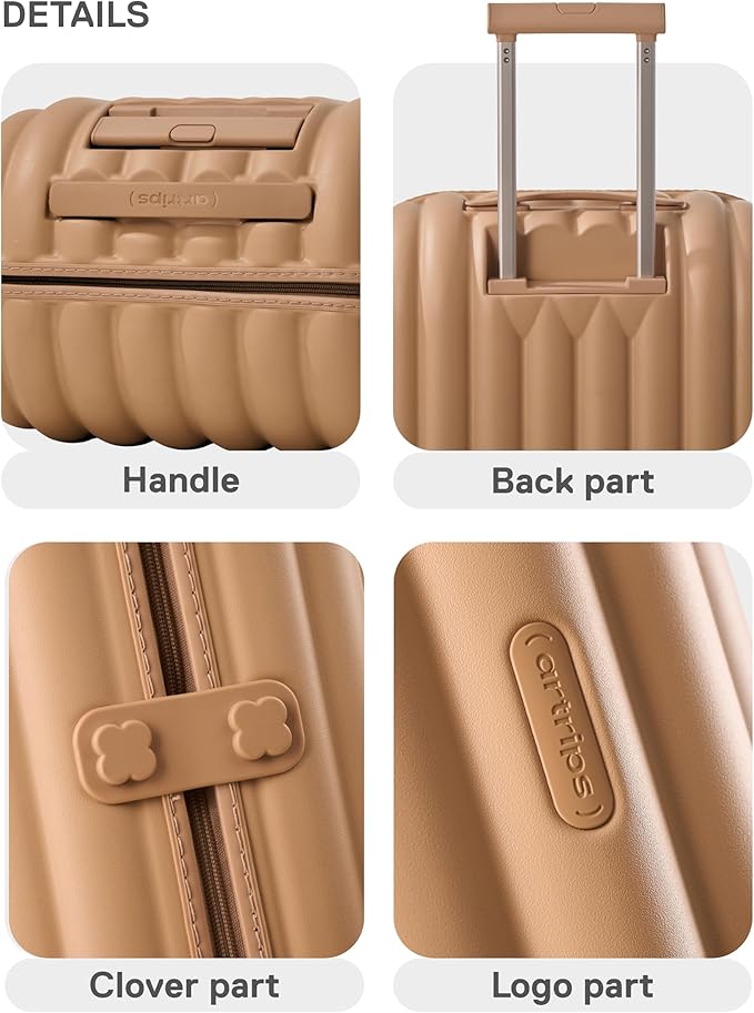 artrips Carry On Luggage 20 Inch for Business Travel & Short Trips, Italian-Inspired Lightweight Hard Shell Suitcase, German PC Matte Shell, Airline Approved, TSA Lock, Brown