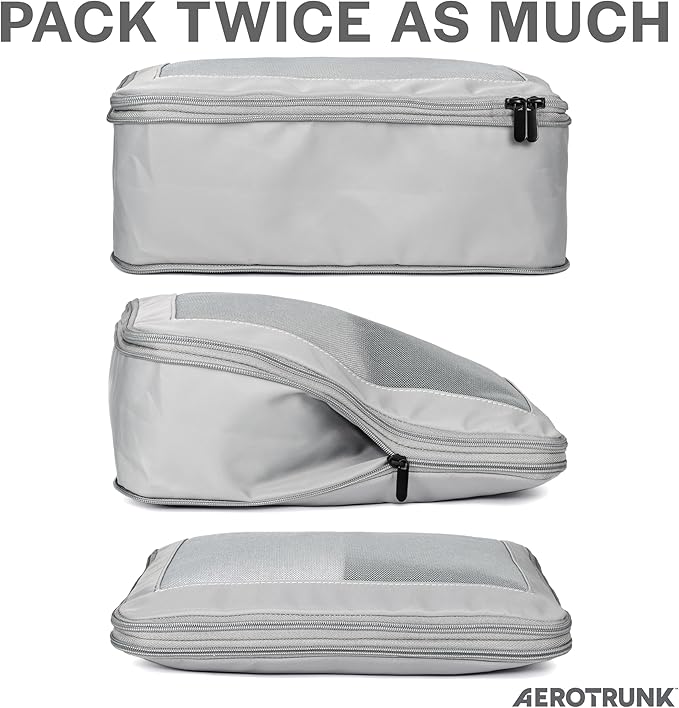 Aerotrunk Compression Packing Cubes for Travel - Luggage Organizer Bags - Double Zipper Packing Cubes for Suitcases (12-Pack, Light Grey)