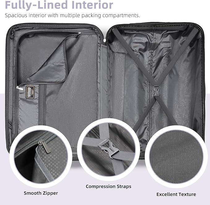 6 Piece Luggage Set Hard Shell - Lavender Expandable Suitcases with Spinner Wheels and Duffel Bags for Family Travel, Durable Carry On Luggage Sets with Lock for Women and Men