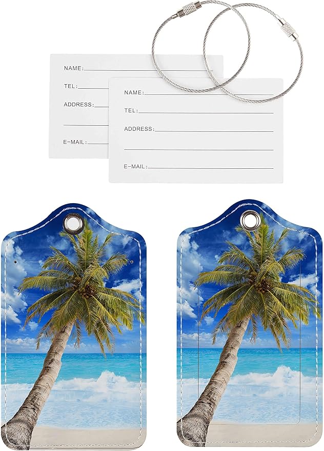 Luggage Tags for Suitcases, 2 Pack Cute PU Leather Suitcase Tag Identifiers TSA Approved with Stainless Steel Loop and Address Card for Baggage Tag for Cruise Airport Travel Essentials by Chelmon