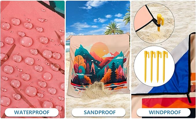 Beach Blanket Waterproof Sandproof Extra Large Beach Mat 79" X 83"/120"x108"for 1-8 Adults Quick Drying Durable Outdoor Picnic Mat for Beach Travel Camping Hiking