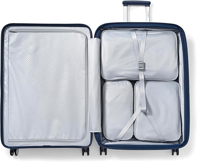 Samsonite Paralux Large Checked Luggage - Innovative Design - Quick Access Front Pocket - Dual Suspension Wheel Technology - TSA Lock - Expandable - Includes Removable Packing Cubes - Midnight Navy