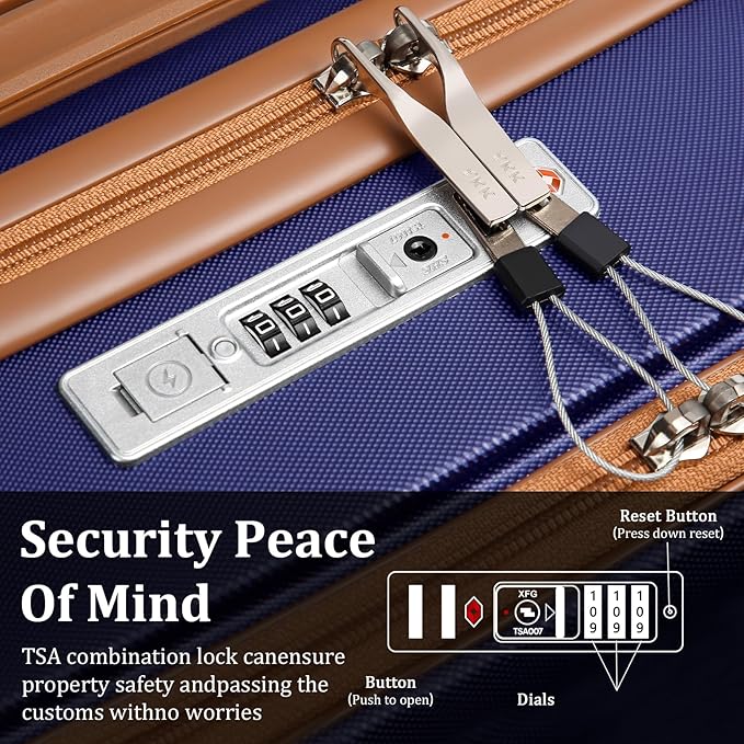 imiomo Carry on Luggage Airline Approved with Front Pocket and USB Port, Hard Shell 20 Inch Travel Carry-on Suitcase with Spinner Wheels and TSA Lock, Navy