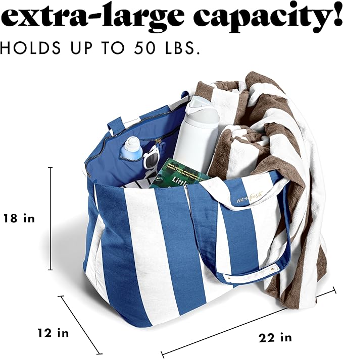 Fit & Fresh Large Beach Bag for Women - Extra Large Travel Tote With Pockets