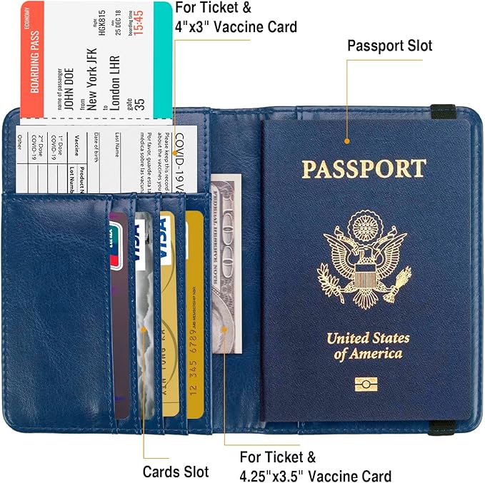 Premium Passport Holder for Travel, RFID Blocking Passport Cover Slim, Durable & Travel-Friendly, Passport Wallet Keep Your Documents Safe & Organized (Navy Blue)