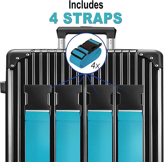 Luggage Straps for Suitcases TSA Approved Travel Belt 4 Pack by Chelmon (Sky Blue)