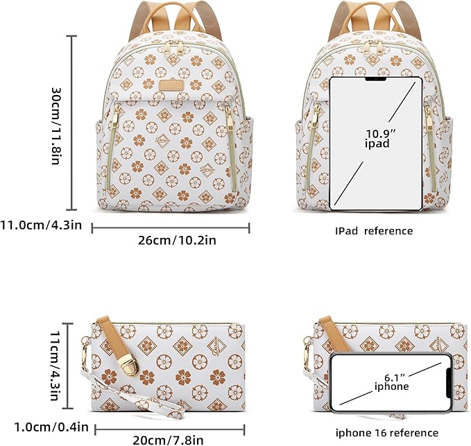 Makes Mini Backpack for Women, Stylish Daypack Purse Handbag Small Casual Daily Travel Bag, Lady Girls Gifts for Work School, 2pcs Sets