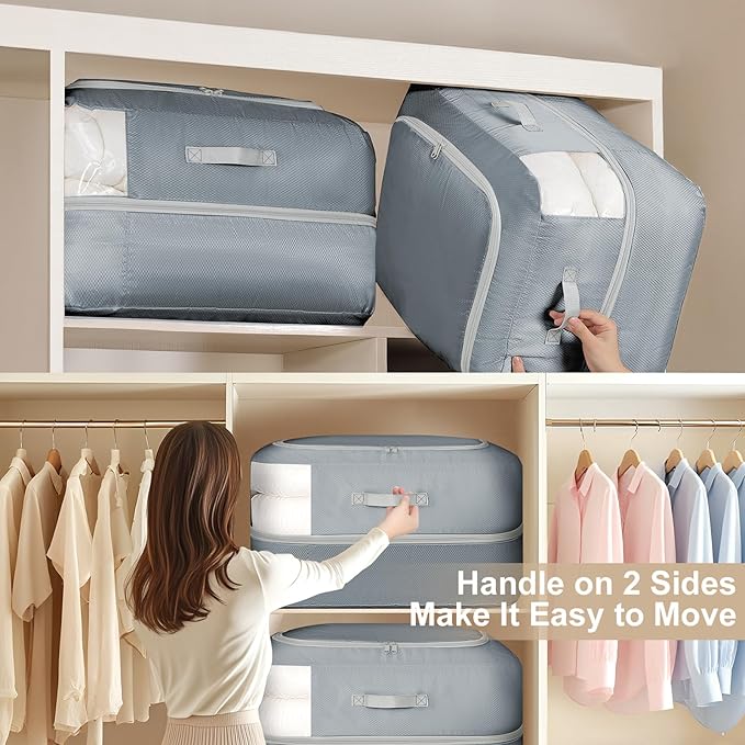 Comforter Storage Bag - 110L Large Capacity Blanket Storage Bags 2-Layer Ultra Space Saving Self Compression Organizer, Washable Compression Bags for Storage Comforter Blanket, 1-Pack, Grey