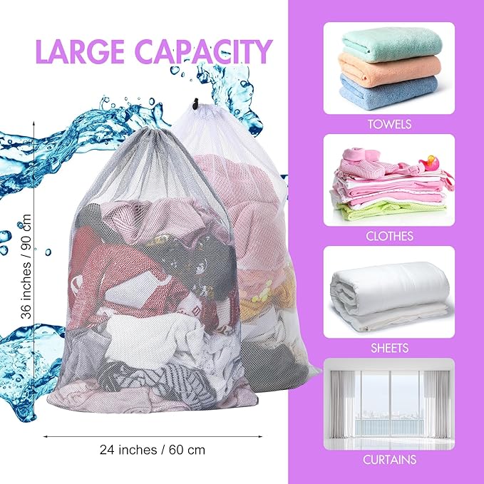 Berlune Large Mesh Laundry Bags, 24 x 36 Inch Bulk Wash Set with Drawstring for Commercial Use, Dorms, Vacation Rentals, Laundromats, Apartments & Facilities(White, Gray,30)