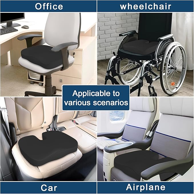 Memory Foam Cusion, Relief Pressure Seat Cusion for Office Chairs & Car Seat, Ergonomic Design Seat Cusion for Tailbone Pain Relief, Sciatica & Back Support