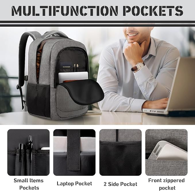 Travel Backpack, Extra Large 45L Travel Backpack for Men & Women, Expandable Laptop Bag, Water Resistant Computer Backpack Fits 18.4 Inch Laptop, Lightweight Daypack for Flight, Grey