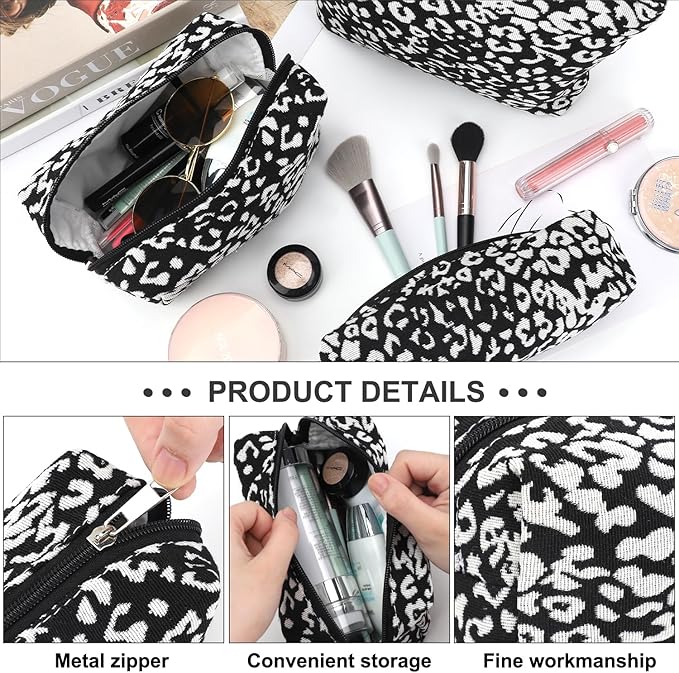EIMMBD Makeup Bag 3 Pieces Large Capacity Cosmetic Bags Travel Toiletry Bag Organizer Cute Makeup Pouch Storage for Women(Black White)