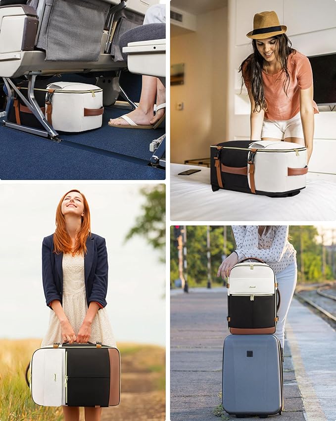 LOVEVOOK Travel Backpack for Women, TSA Carry On Backpack Flight Approved Luggage, 50L Water Resistant Personal Item Daypack Large Weekender Bag fit 18 inch Laptop with 3 Cubes, Beige-black-brown