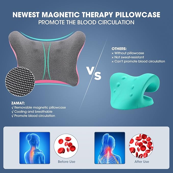 ZAMAT Neck and Shoulder Relaxer with Magnetic Therapy Pillowcase, Neck Stretcher Chiropractic Pillows for Pain Relief, Cervical Traction Device for Relieve TMJ Headache Muscle Tension Spine Alignment
