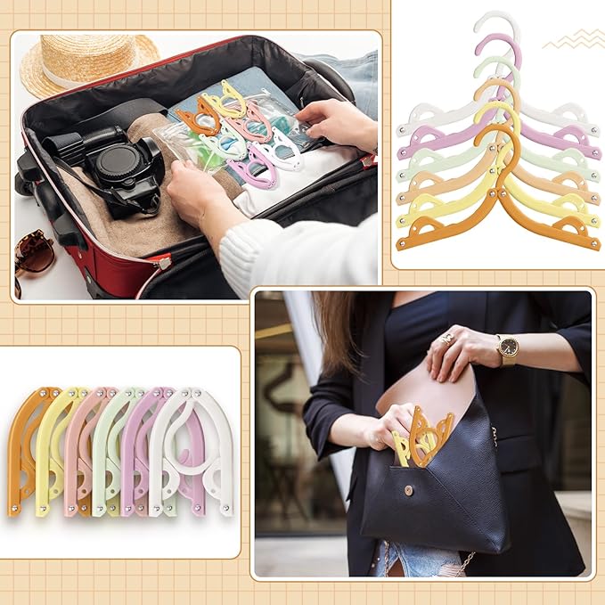 Teenyyou 12 Pcs Travel Hangers Cruise Ship Essentials Foldable Portable Plastic Vacation Hangers Non Slip Clothes Drying Rack Travel Accessories for Dormitory School Hotel Laundry (Lively Color)