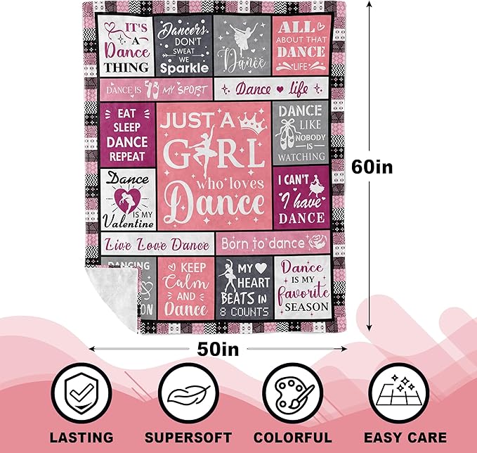 Dance Recital Gifts for Girls Blanket 60"x50", Dancer Gifts, Gifts for Dancers, Ballet Gifts for Girls 8-12, Dancing Stuff/Accessories, Dance Competition Must Haves Soft Warm Throw