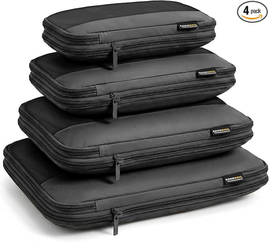 4 Piece Compression Packing Cubes for 3–7 Day Travel, Lightweight Travel Organizers with Breathable Mesh, Double-Zipper Packing Cubes for Carry-On & Suitcases (Jet Black)