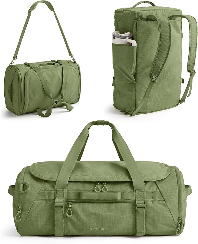BAGSMART 4-IN-1 Duffle Bag for Travel, 40L Travel Bag Gym Duffle, TSA Carry on Backpack with Shoes Compartment & Wet Pocket, Water-resistant Workout Duffel, Forest Green