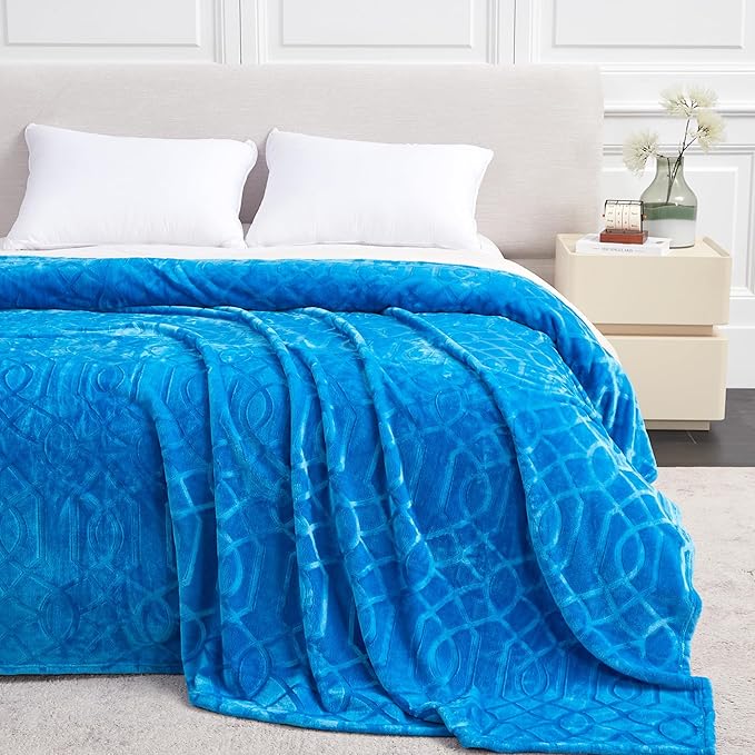 Soft Cozy Fleece Throw Blanket, 50x60 Inches – Lightweight Plush Blanket for Couch, Fuzzy 3D Jacquard Design, for Sofa, Bed & Travel - Royal Blue