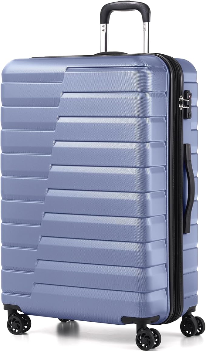 Coolife Expandable Large Checked Luggage with Spinner Wheels, Hard Shell Suitcase TSA Lock Rolling Travel Luggage 28-inch,Blue