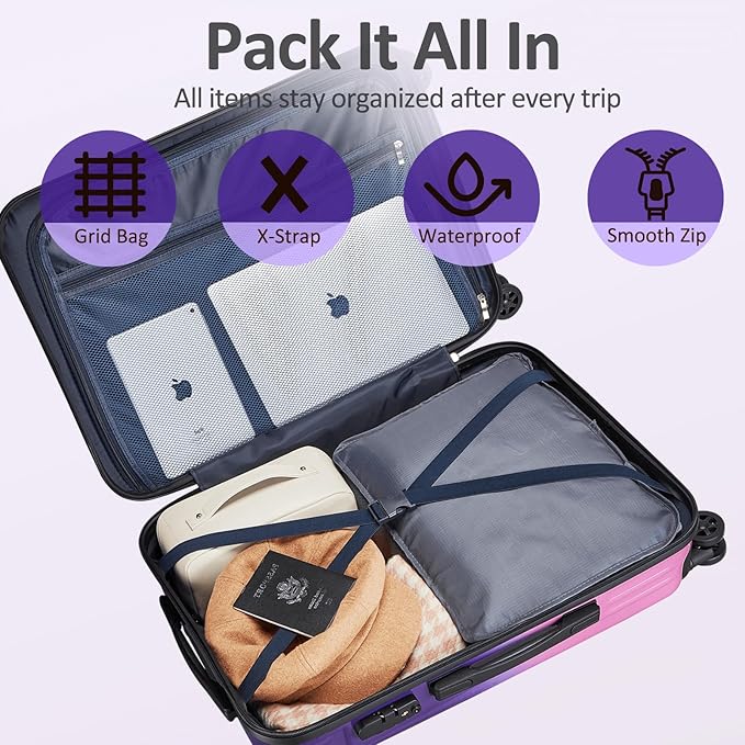 Carry on Luggage 2 Sets(20in/24in) with Spinner Wheels, Lightweight PC+ABS Hard Shell Suitcases, Expandbale Storage & TSA Aprovel Lock