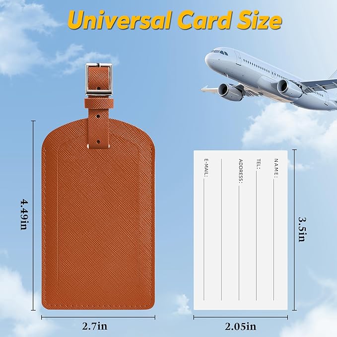 3 Pack Luggage Tags for Suitcases, TSA Approved Bag Tags, Baggage Tags with Privacy Protection, Travel Essentials Luggage Accessories, Reddish Brown