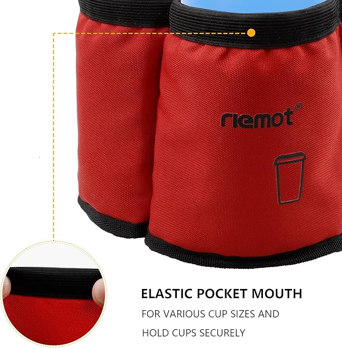 riemot Luggage Travel Cup Holder Free Hand Drink Carrier - Hold Two Coffee Mugs No Spill - Fits Roll on Suitcase Handles - Gifts for Flight Attendants Travelers Accessories Red