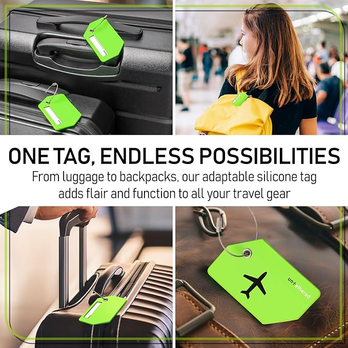 Untethered 4-Pack Luggage Tag Set | Durable Luggage Tags for Suitcases & Travel Bags | Bag Tag & Name ID Identifiers | Suitcase Tags for Easy Luggage Identification