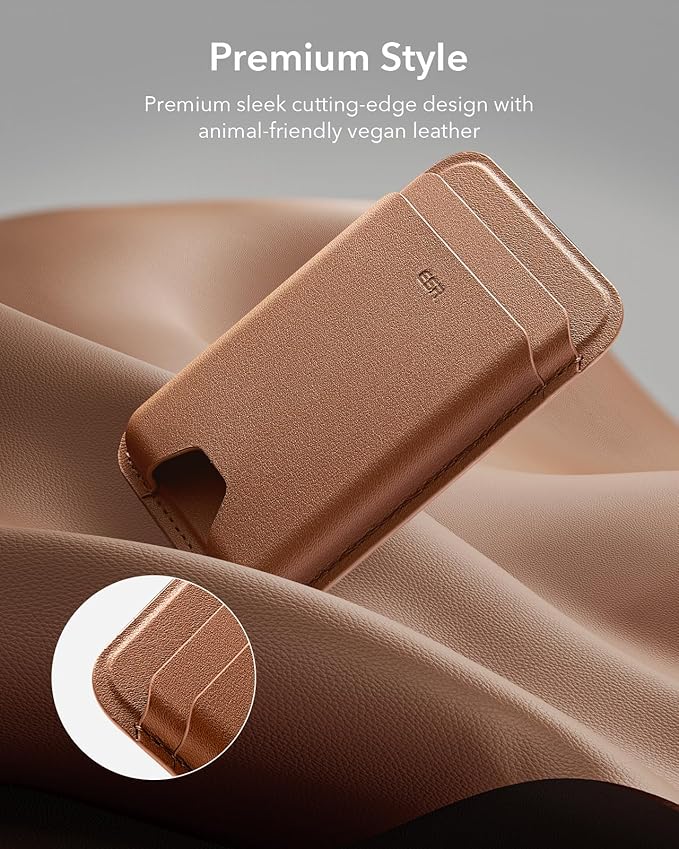 ESR for MagSafe Wallet, 5 Card Holder with RFID Blocking, MagSafe Sticker Included, Slim Magnetic Wallet for iPhone 17e/17/16/15/14/13/12 Series and Selected Samsung Devices, Not for 13/12 Mini, Brown