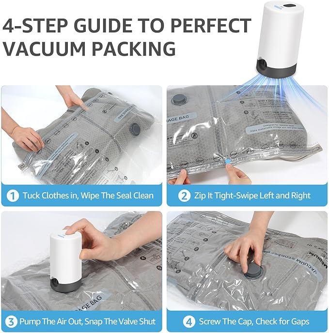 15 Packs Vacuum Bags for Travel with Rechargeable Pump, 3 Sizes Vacuum Seal Bags for Clothing, Compression Vacuum Travel Bags for Luggage, Vacuum Packing Bags for Closet Organization