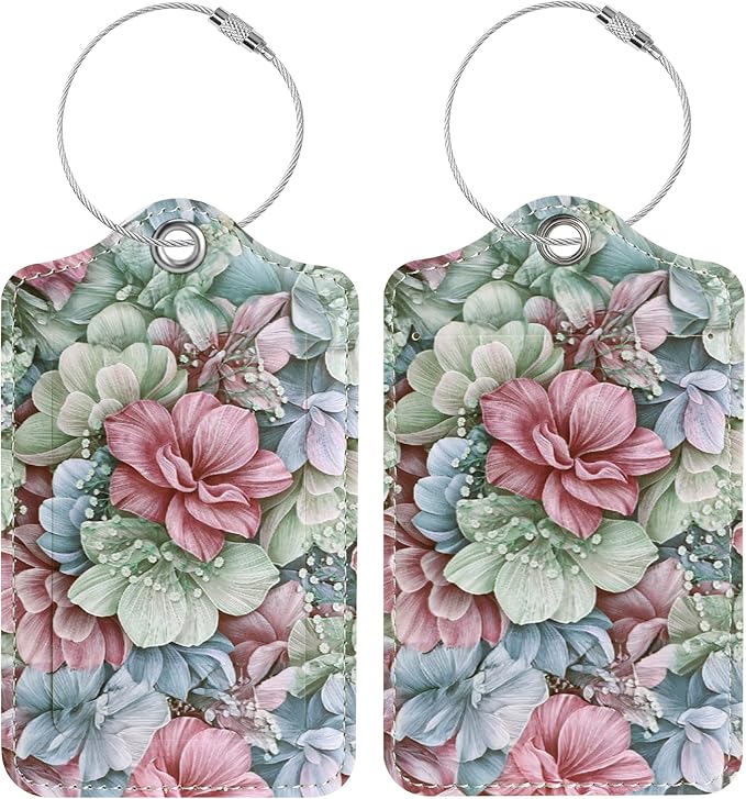 Luggage Tags for Suitcases, 2 Pack Cute PU Leather Luggage Tag TSA Approved with Stainless Steel Loop and Address Card Baggage Tag for Travel&Hotel Stays&Cruise Ships&Shipping and Mailing