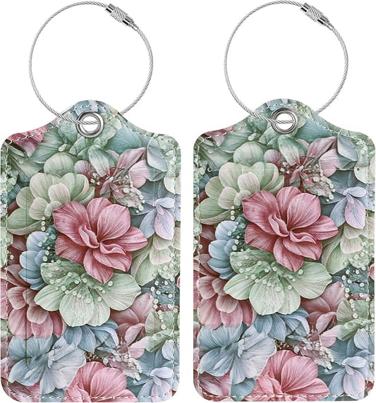 Luggage Tags for Suitcases, 2 Pack Cute PU Leather Luggage Tag TSA Approved with Stainless Steel Loop and Address Card Baggage Tag for Travel&Hotel Stays&Cruise Ships&Shipping and Mailing