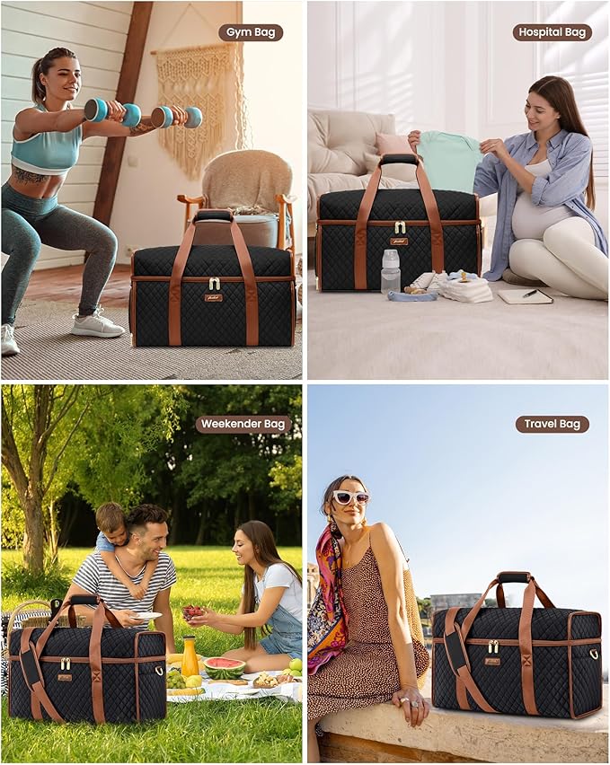 Weekender Travel Duffle Bag for Women: Overnight Bags with Shoe Compartment Carry on Bags for Airplanes with Toiletry Bag Weekend Yoga Gym Bag with Wet Pocket Black Brown